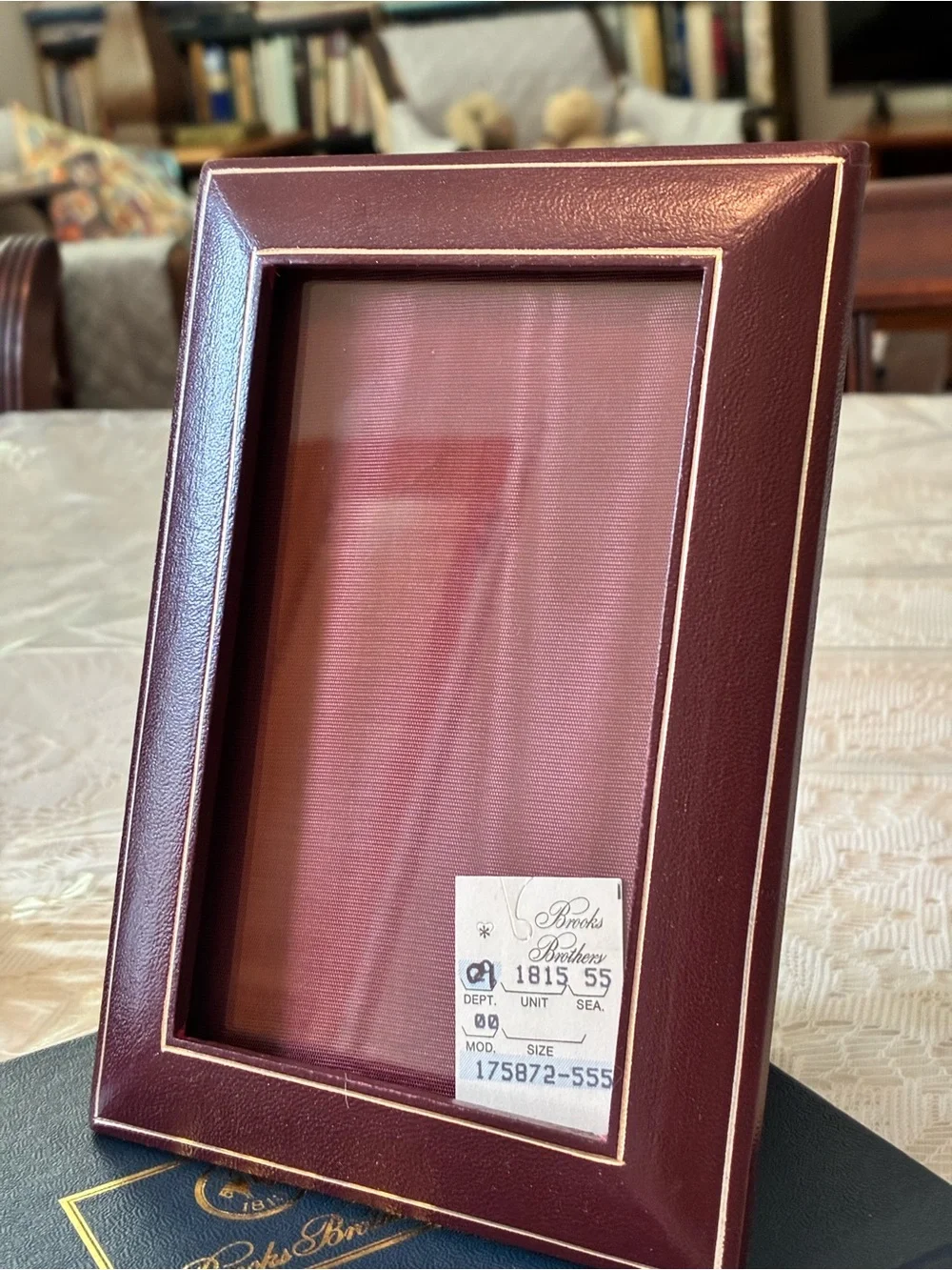 Vintage Brooks Brothers Small Burgundy Leather Frame with Gold Trim/ Italy